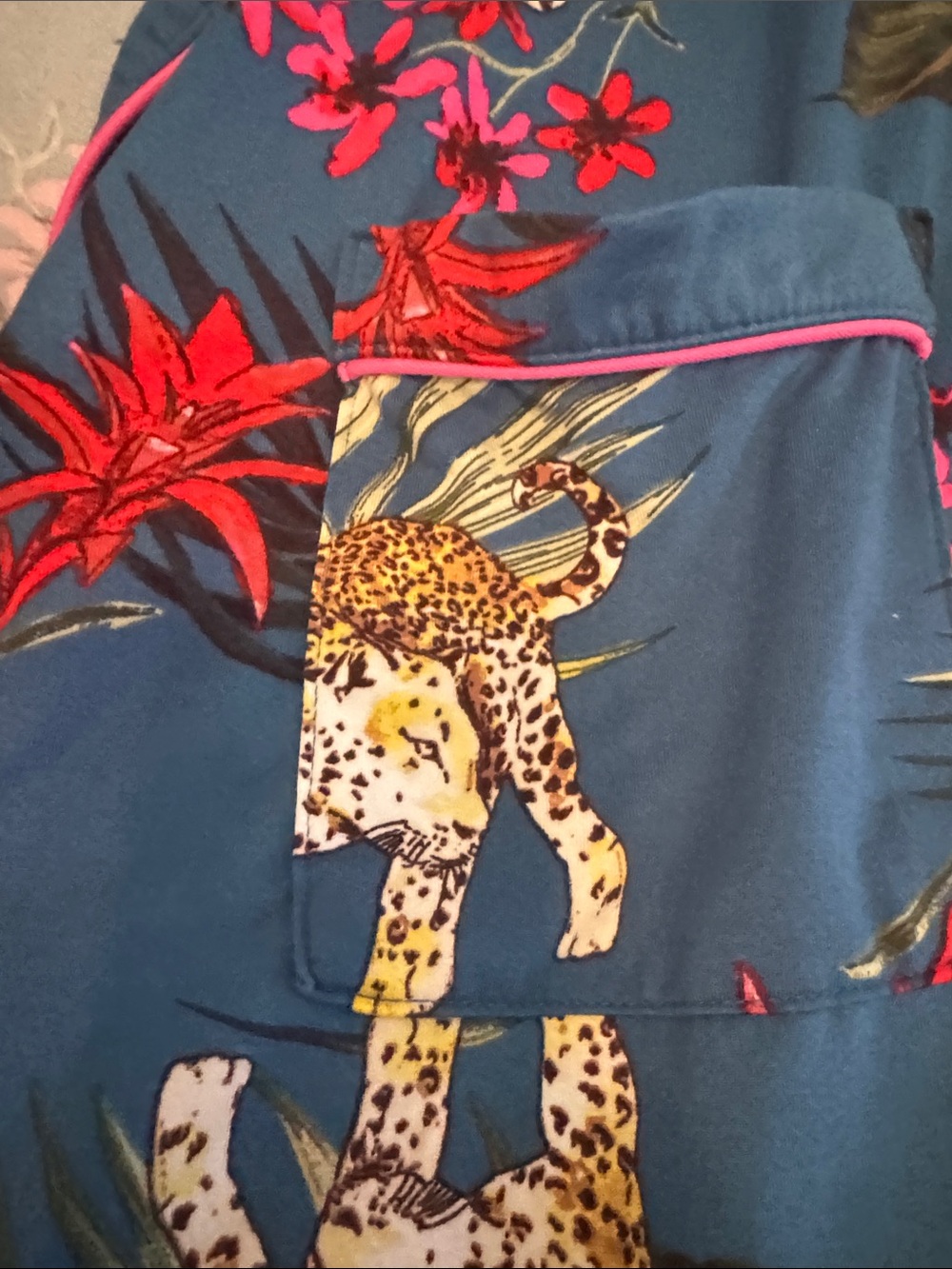 Teal Leopard-Print Short Sleep Shirt with Pink Piping - Picture 5 of 12